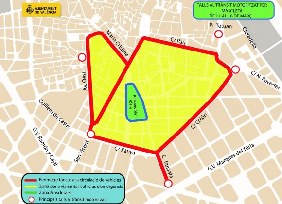 El centro de Valencia se cierra al tráfico: calles cortadas y horarios
